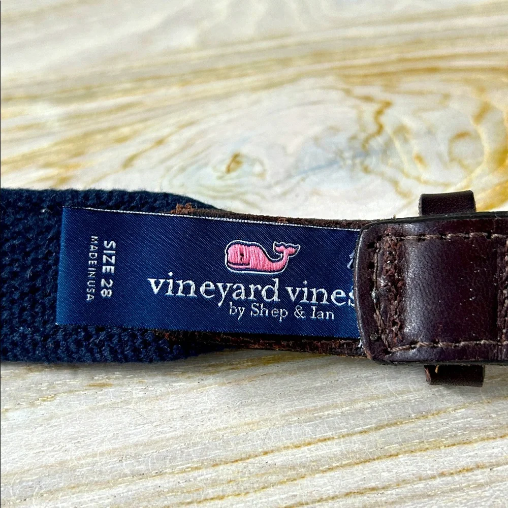 Vineyard Vines Navy Blue Canvas Belt with American Flag Patch